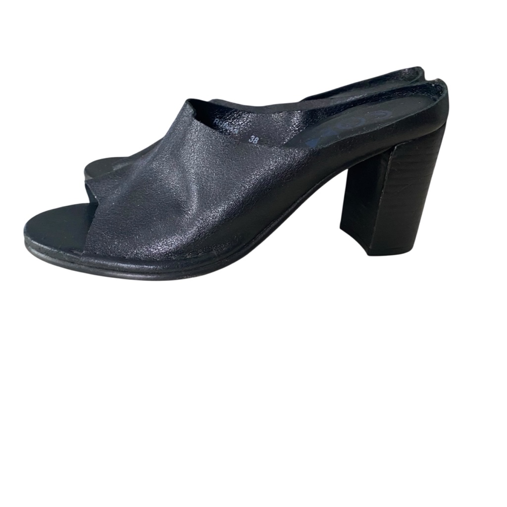 Co Leather Made In Portugal Elegant Black Women's Heeled Mules 38 Us 7.5